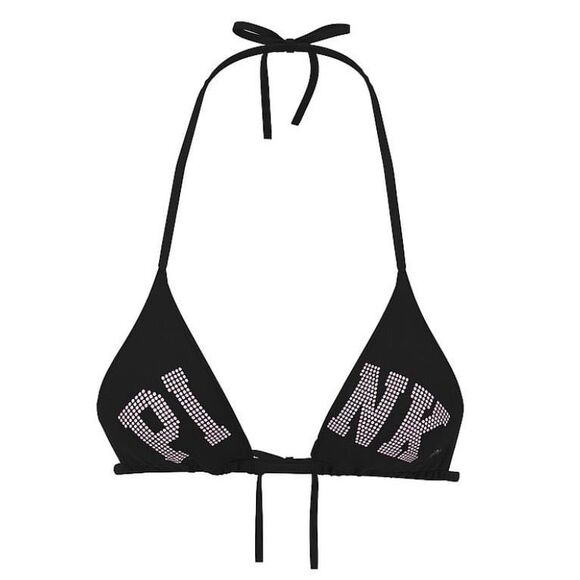 VS PINK Rhinestone Light Pink Diamanté Shine Bling Black String Bikini Top S-DD - Picture 5 of 11